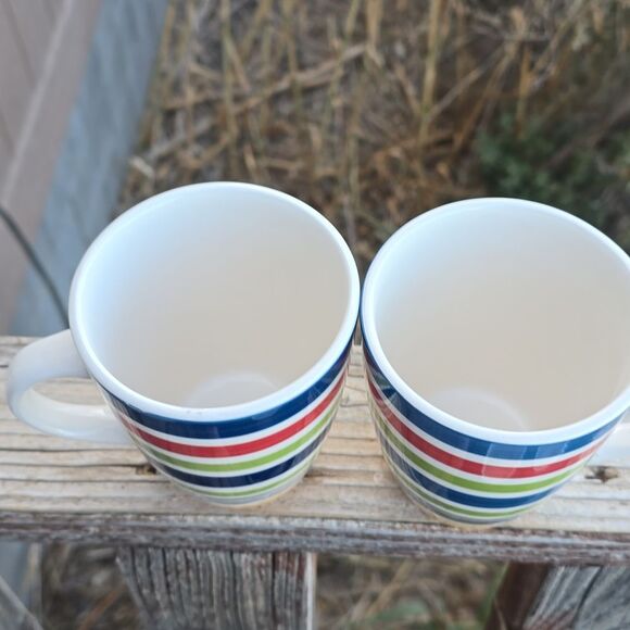 Pfaltzgraff Morocco Mugs – Set of 2 Bold Primary Striped Stoneware |Discontinued - Picture 2 of 8